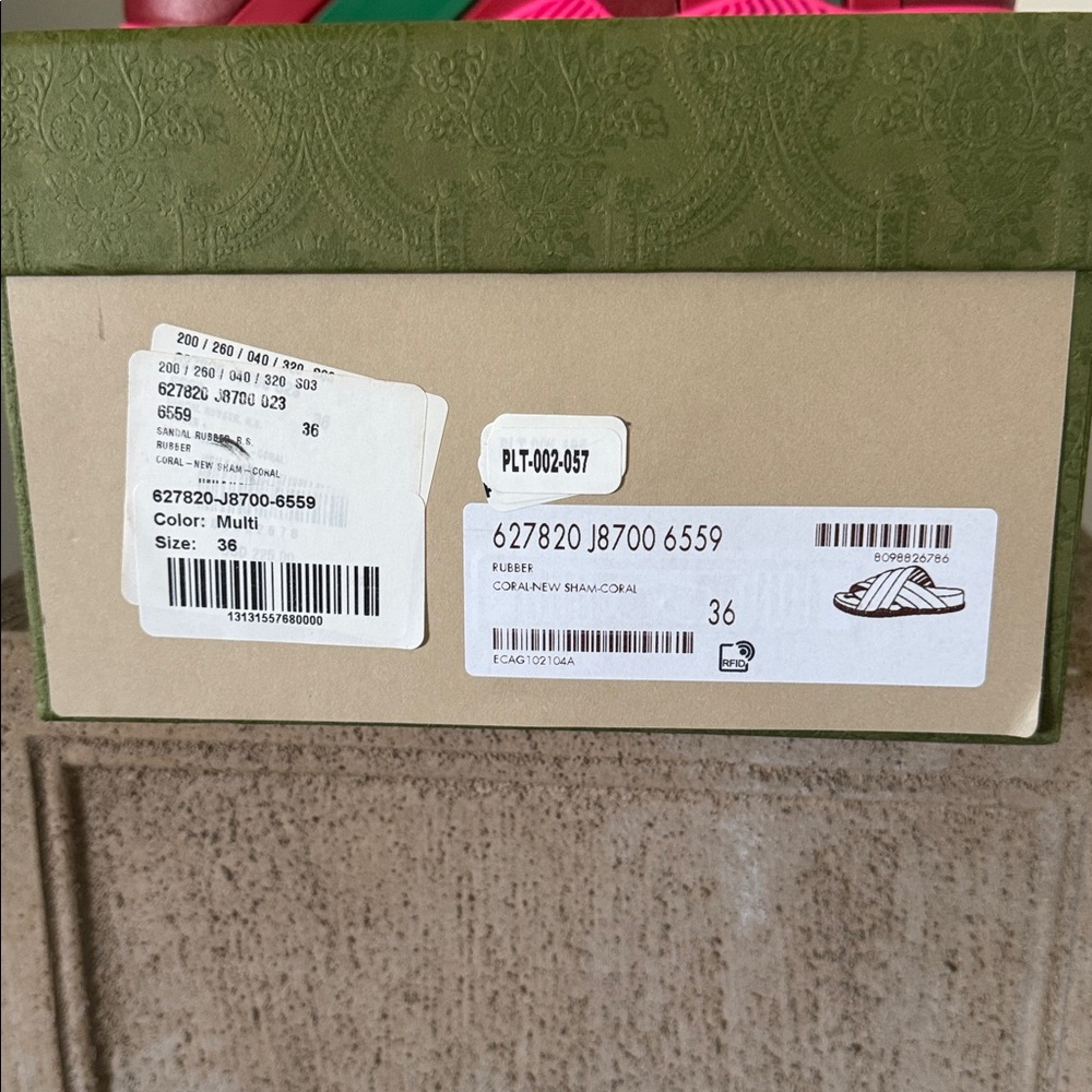 NWT * Gucci Neon Pink and Emerald Green Crisscross Slide Sandals - Picture 2 of 7